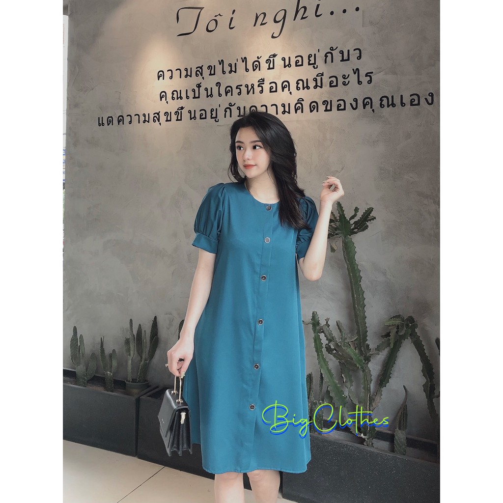 Váy đầm bigsize BigClothes chất lụa xanh công sở BC019