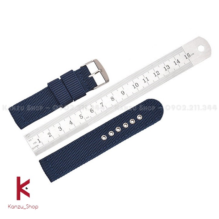 Dây Đồng Hồ Vải Dù Nato Khoen Trắng Size 16mm 18mm 20mm 22mm