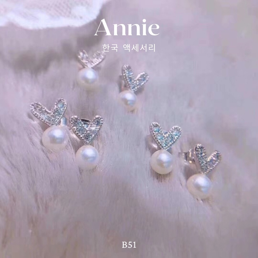 Bông tai tim bạc nhỏ phối ngọc trai nhân tạo xinh xắn nhẹ nhàng ANNIE - B51