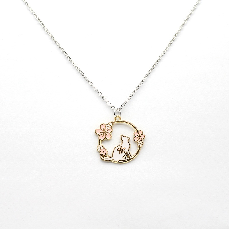 Vòng cổ Mặt Hình Mèo / Thỏ / Hoa Anh Đào Khoét Rỗng Màu Hồng Dễ Thương