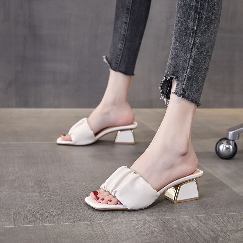 Guốc cao gót nữ bánh bèo cao cấp đế vuông mạ đồng cao 5cm da mềm mã 9149