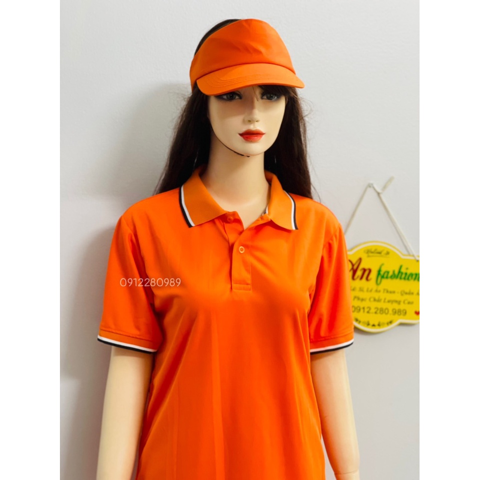 Áo thun có cổ thời trang nam nữ màu cam vải cá sấu mè _ Hình chụp thật