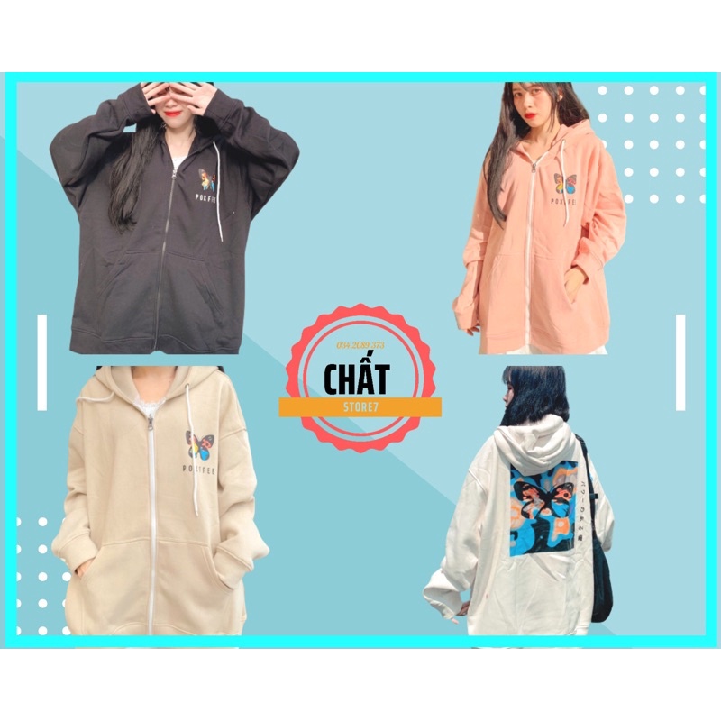 Áo khoác hoodie nỉ dây kéo form rộng hình con bướm Ulzzang (ẢNH THẬT) J03