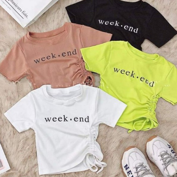 🍀Áo thun crotop in chữ rút dây 1 bên, SỈ 5SP 👖👕👘👗🥼