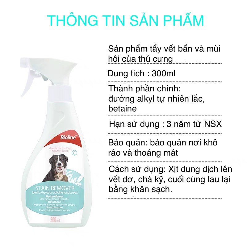 Xịt khử mùi hôi diệt khuẩn Stain Remover Bioline 300ml