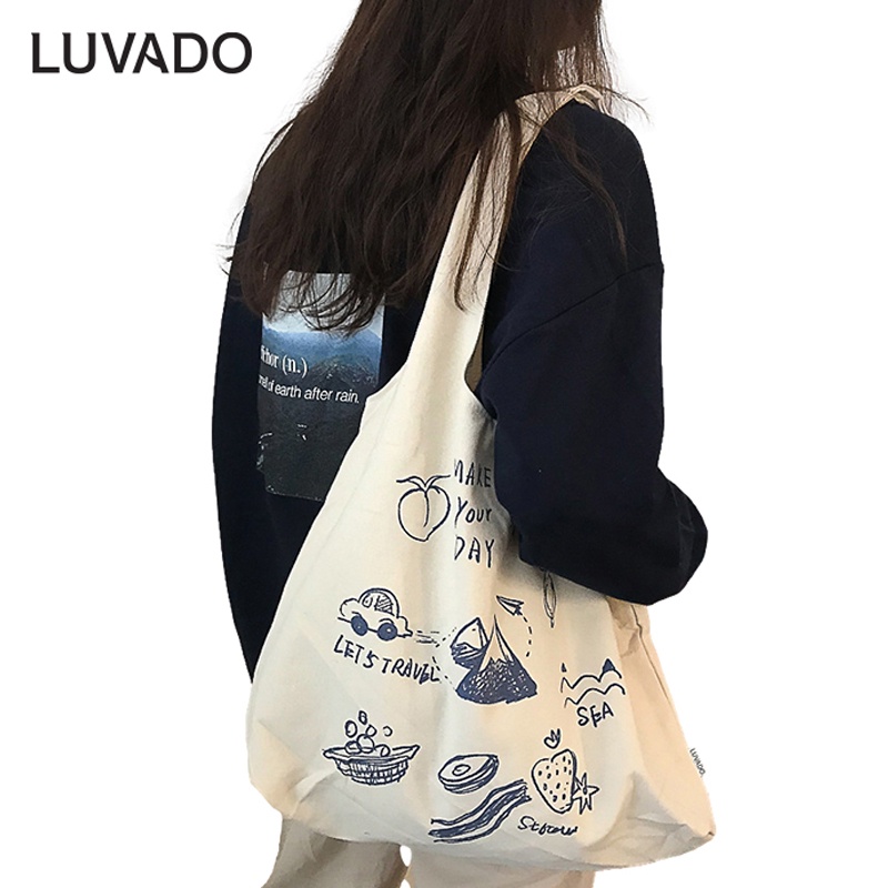 Túi vải bố canvas tote đựng đồ quần áo đeo vai thời trang nhỏ giá rẻ LUVADO TX423