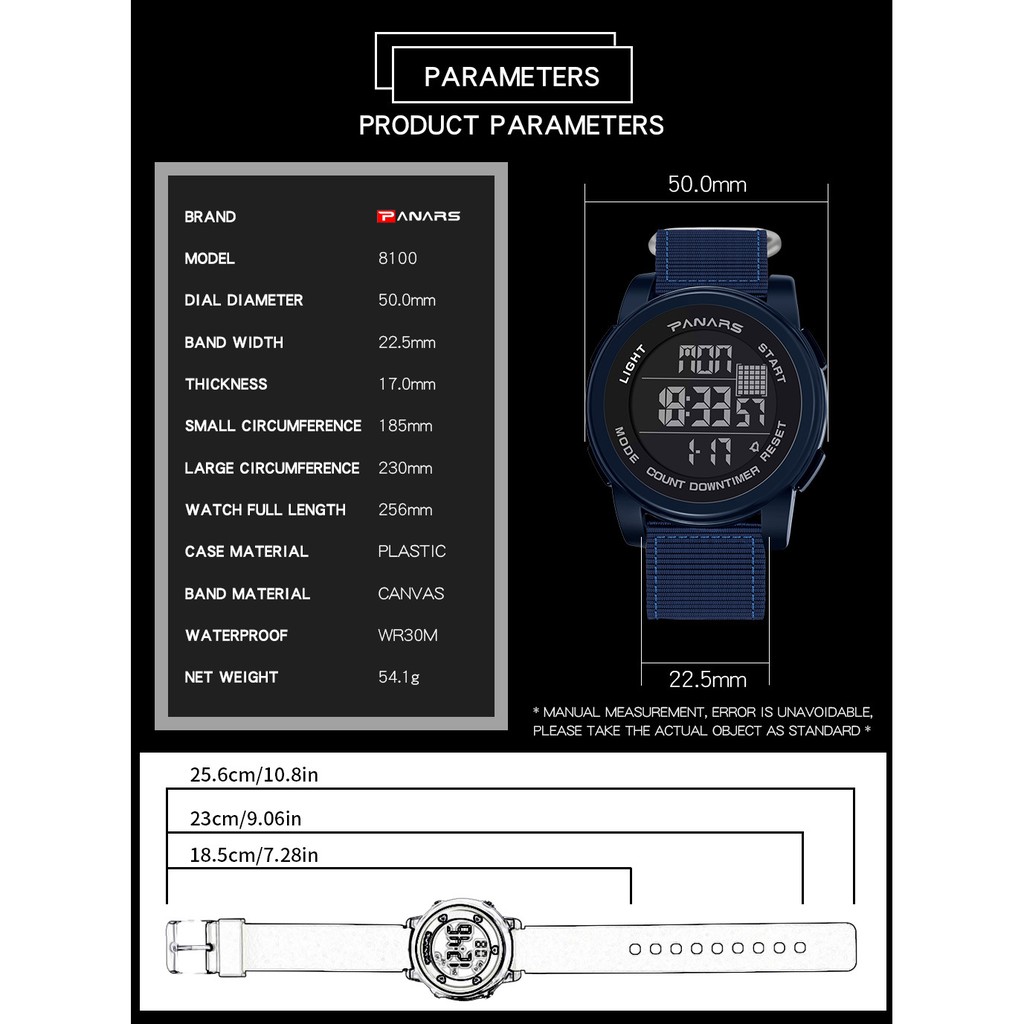 Đồng hồ điện tử thể thao thời trang trang nam cá tính dây vải nato cao cấp PANARS PKHRSNK016 (50 mm)