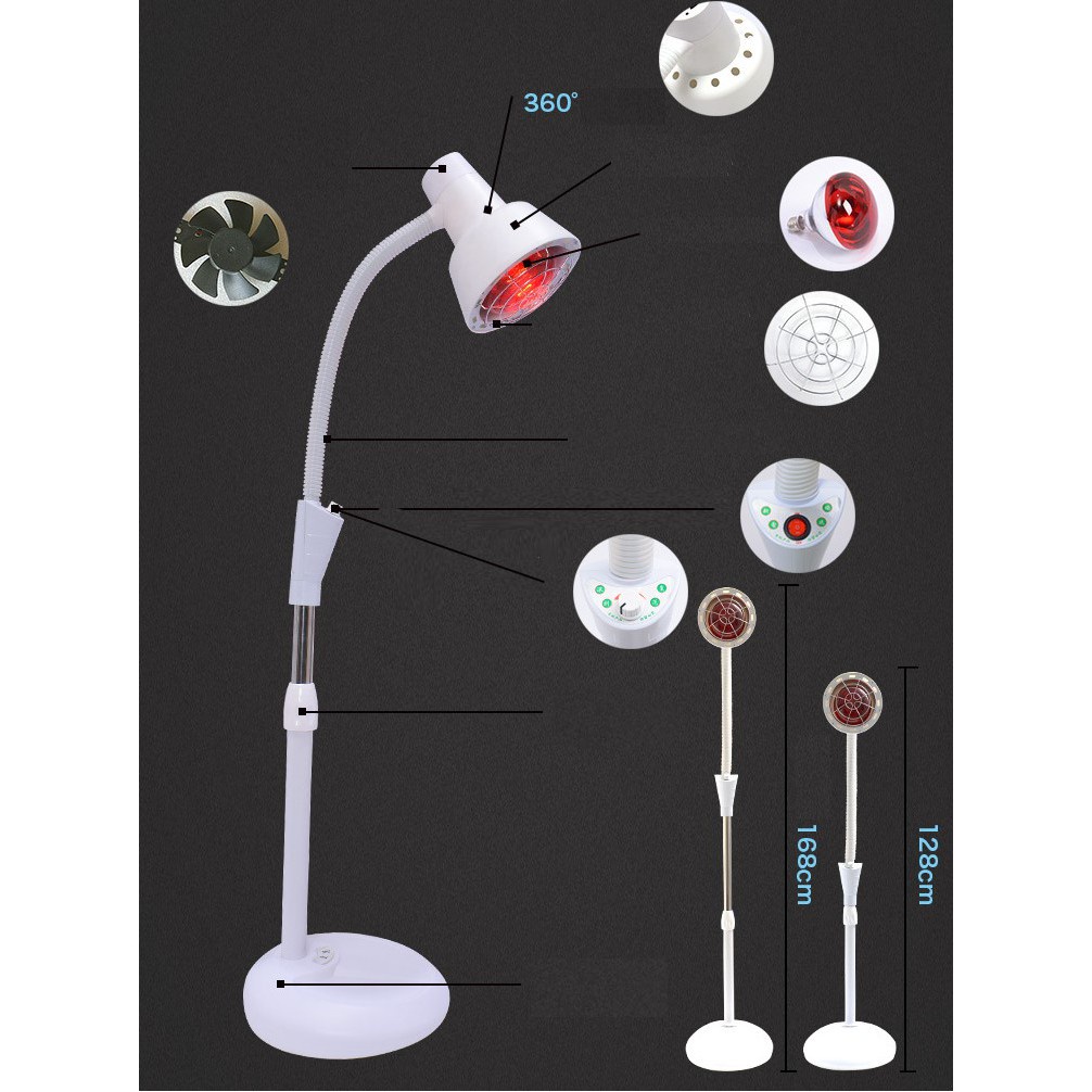 ĐÈN HỒNG NGOẠI ,đèn gù trị liệu giảm béo, khám bệnh và chiếu tia hồng ngoại chân cao 1.7m có điều chỉnh cường độ sáng 4.