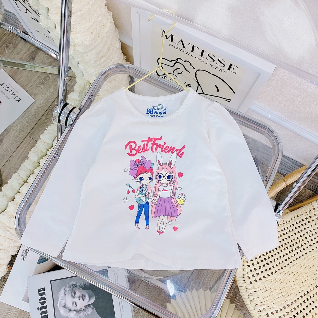 Áo thun dài tay thương hiệu BB Angel chất liệu cotton mềm mịt, hình in best friend siêu đẹp cho bé gái