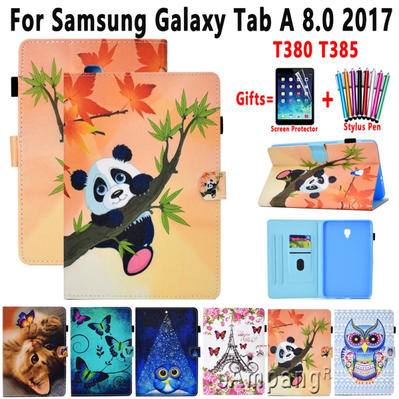 Ốp lưng nắp gập mềm chống sốc + trượt in hình mèo hoạt hình cho Samsung Galaxy Tab A 8.0 2017 T380 T385