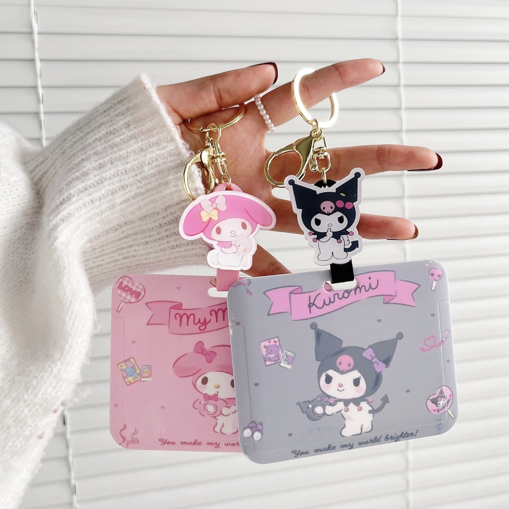 SANRIO Vỏ Cứng Đựng Thẻ Ngang Kèm Móc Khóa Kéo Căng Tiện Lợi