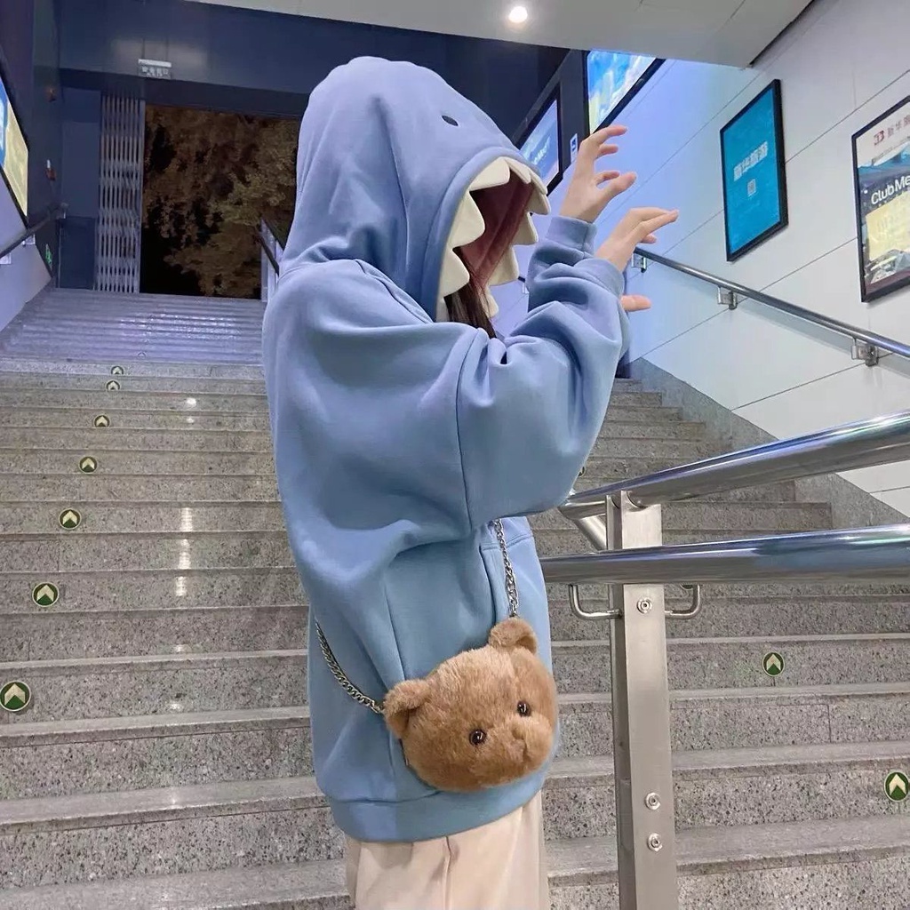 Áo Khoác Hoodie Dáng Rộng In Hình Cá Mập Thời Trang Xuân Thu Cho Cặp Đôi 2021