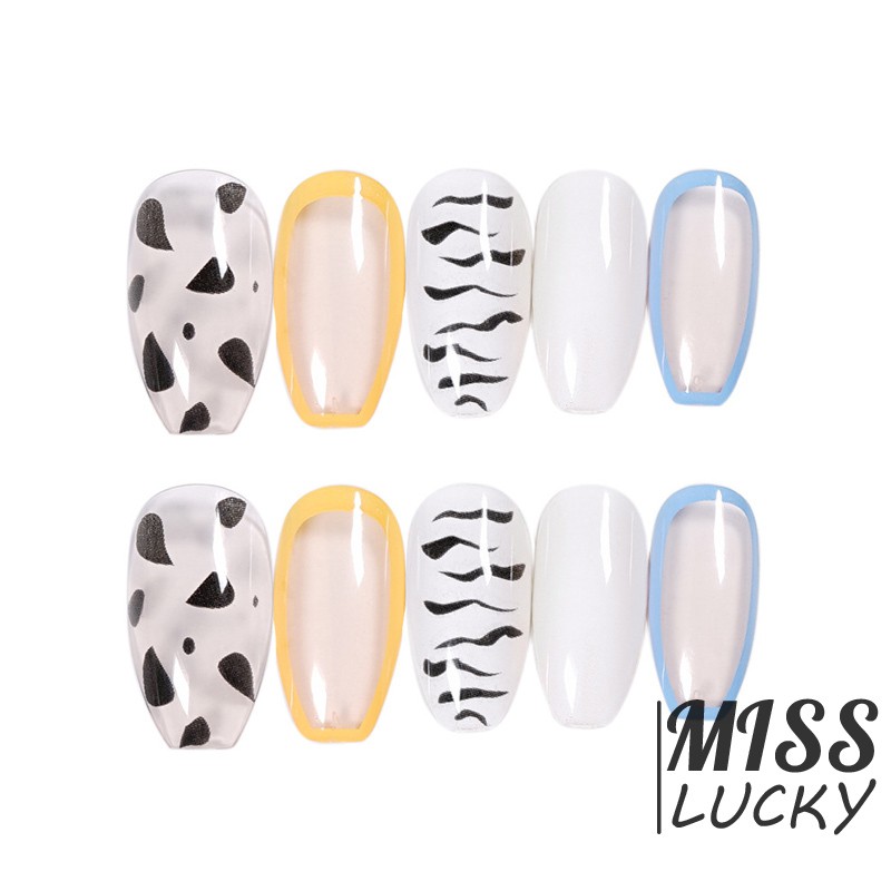 Set 24 Móng Tay Giả Phối Màu Tương Phản Cá Tính