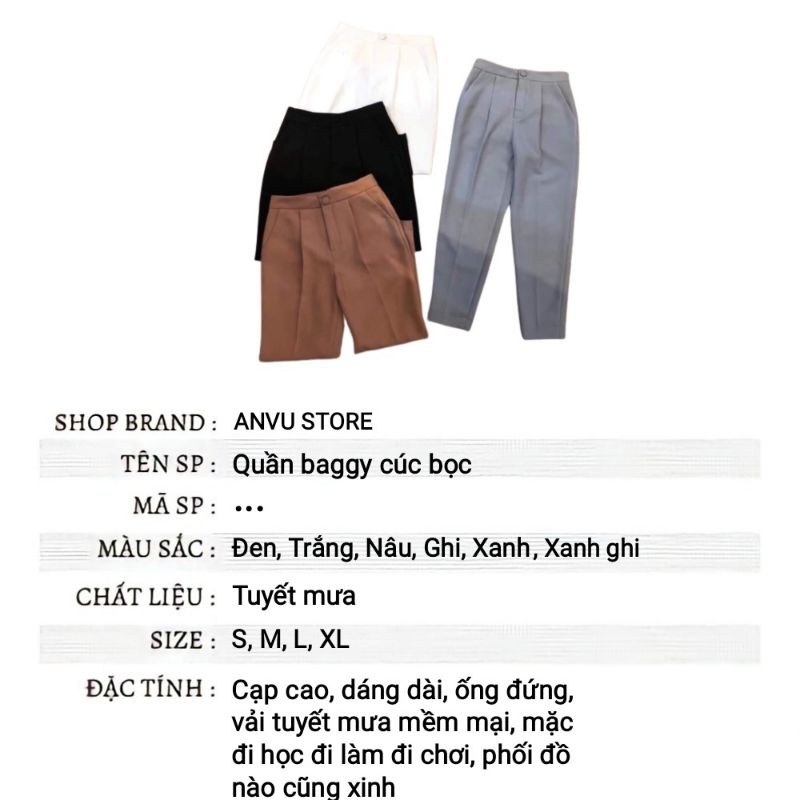 Quần baggy nữ công sởFREESHIPcạp cao cúc bọc vải tuyết mưa cao cấp [ANVU STORE QNU11]