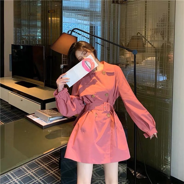 Áo khoác dáng dài chít eo cổ bẻ hàn quốc