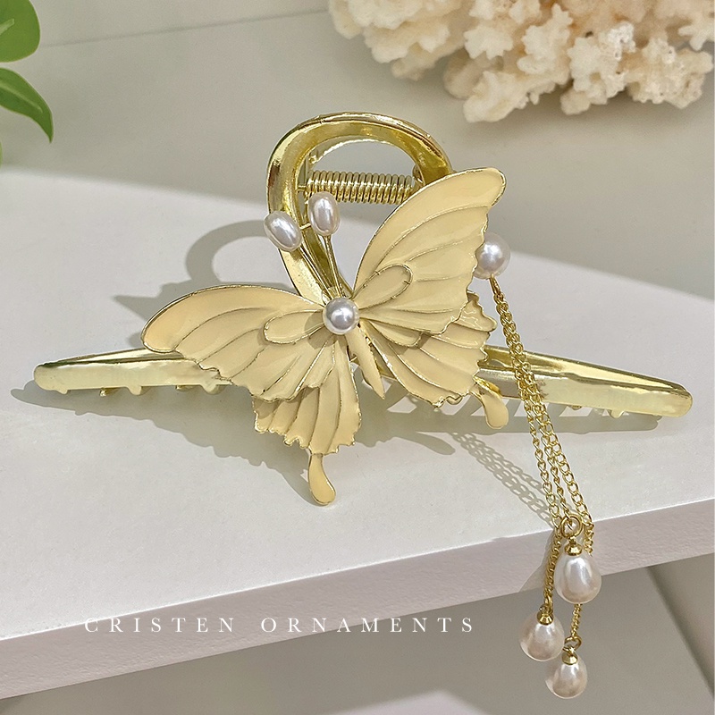 Kẹp Tóc Hình Cánh Bướm Phối Ngọc Trai Tua Rua Thời Trang 2023