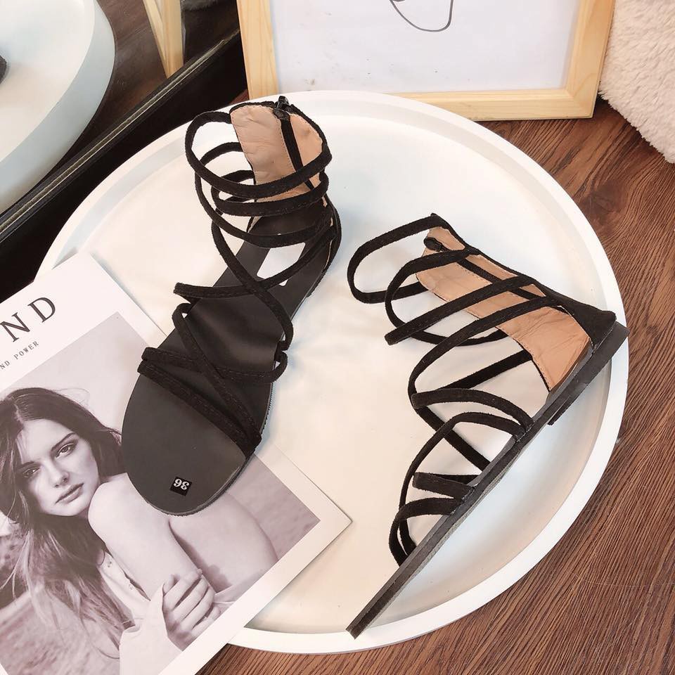 Giày Sandal Chiến Binh Cổ Cao Có Khóa Kéo Sau Đế Bằng SD-0302