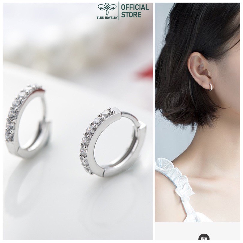 Khuyên tai bạc nữ TLEE tròn nạm đá sang trọng TleeJewelry B0124
