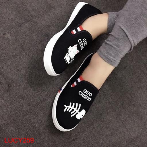 FREESHIP - Giày lười slip on mèo cá thời trang