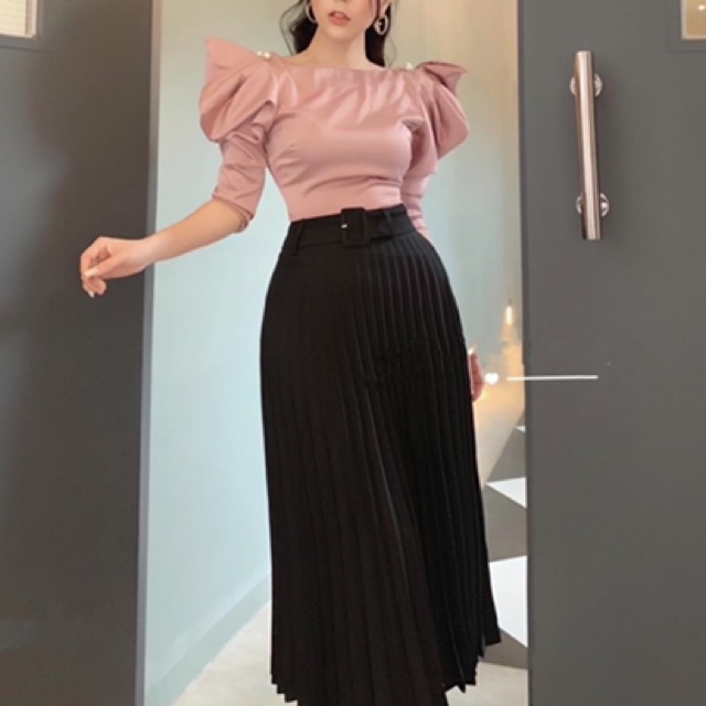 CHÂN VÁY DÀI XẾP LY KÈM ĐAI HÀNG ĐẸP LOẠI 1