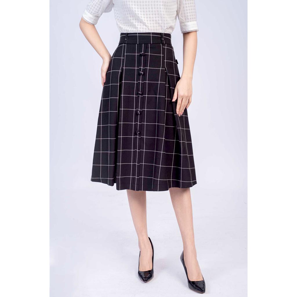 Chân váy dáng xòe, đính cúc bọc trang trí MMOutfit M-JU061021101