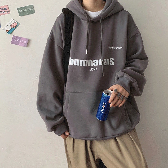 Áo hoodie dáng rộng in chữ thời trang mùa thu cho nam