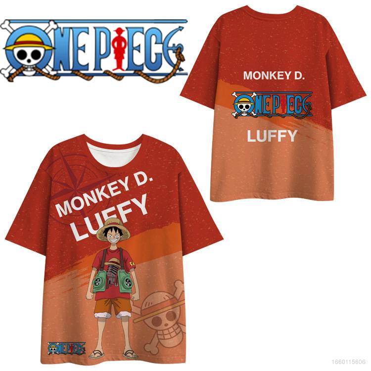 Áo Thun Tay Ngắn Dáng Rộng Họa Tiết Hoạt Hình ONE PIECE Màu Đỏ Thời Trang Cho Nam Và Nữ