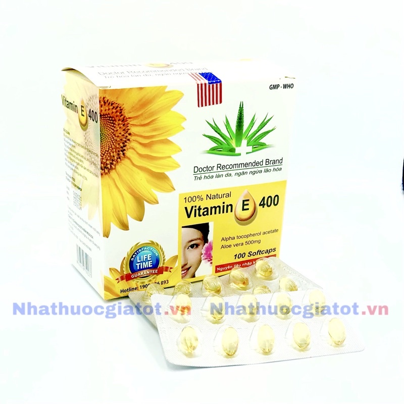 [100 Viên] Viên uống VITAMIN E 400 BÔNG CÚC NHA ĐAM giúp làm đẹp da, trắng da, phục hồi da nhăn nheo