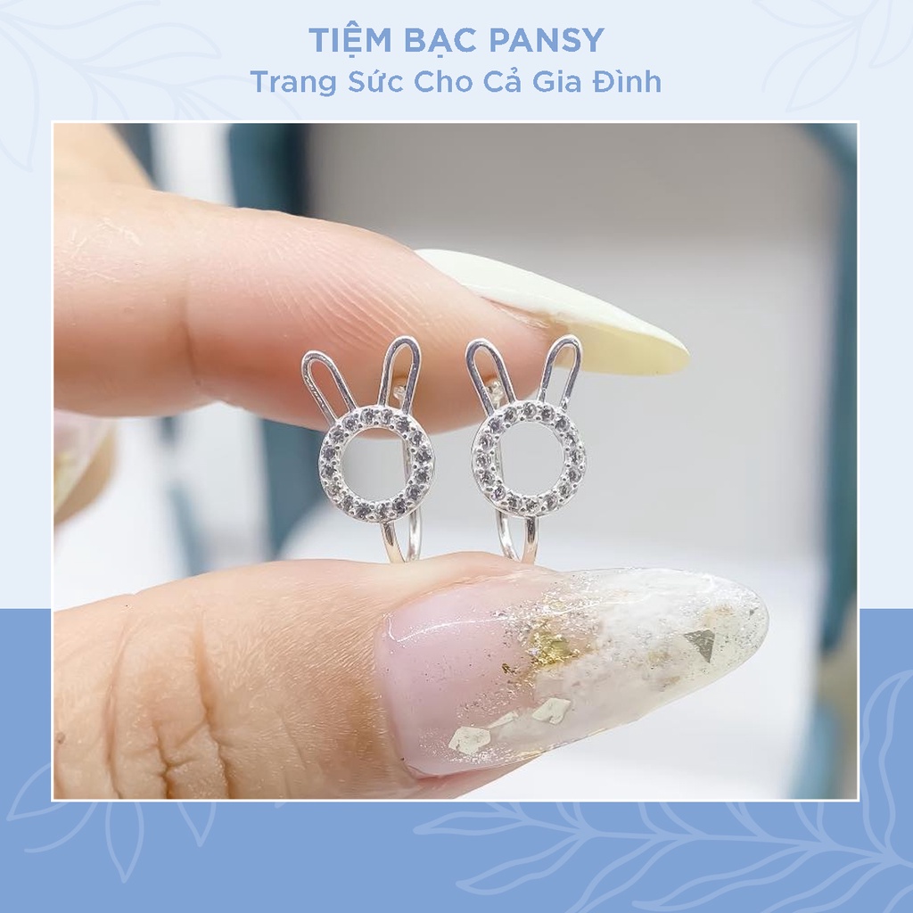 Bông tai bạc nữ PANSY hình chú thỏ tiny dễ thương - Khuyên tai nữ bạc ta thật