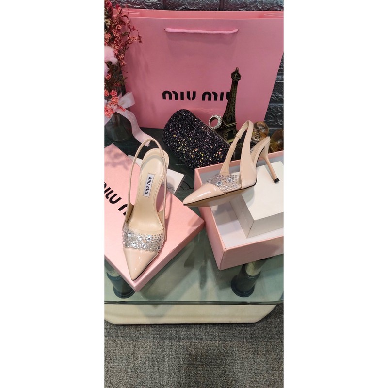 Giày cao gót mũi nhọn dây quai đeo sau hậu gót 8.5cm miumiu