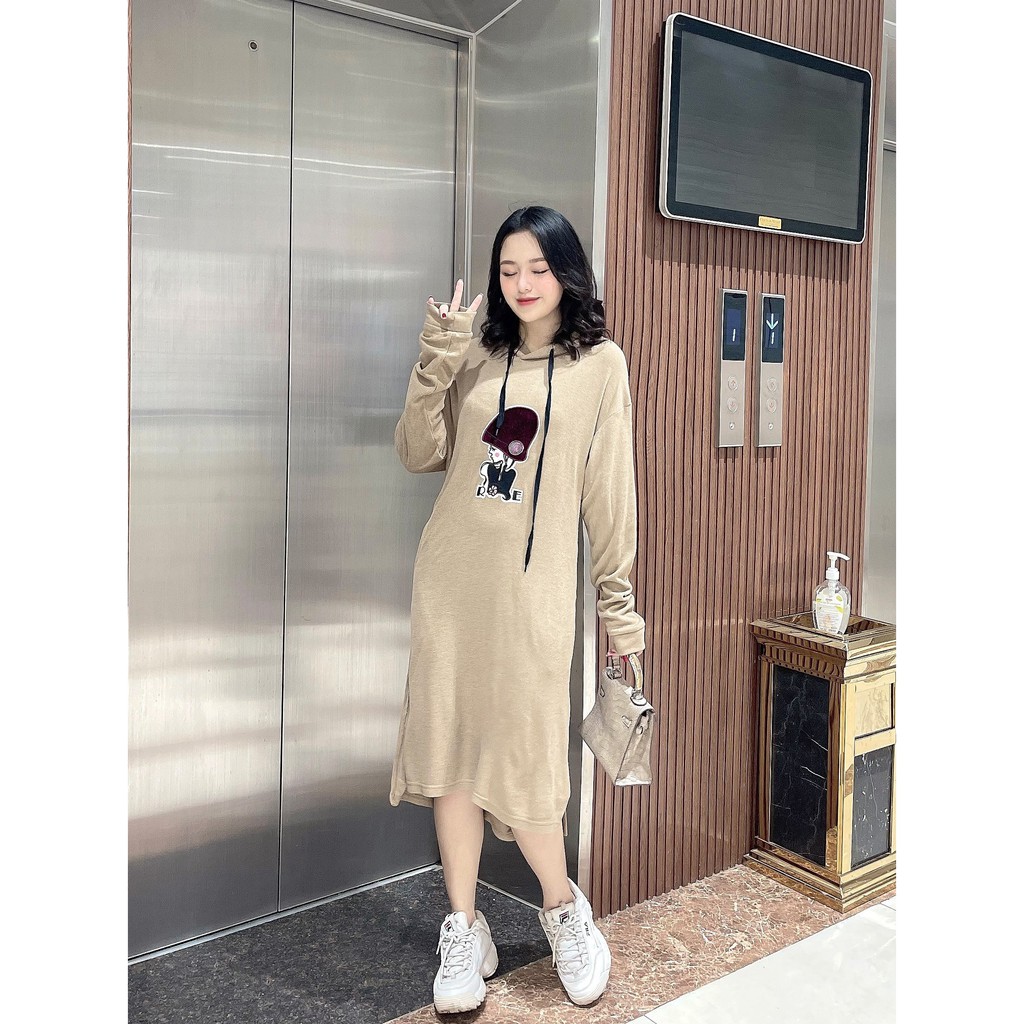Váy len Hoodie dáng dài cao cấp, hàng VNXK Xịn, thiết kế dáng dài họa tiết dễ thương, chân váy xẻ tà đơn giản hack dáng | BigBuy360 - bigbuy360.vn