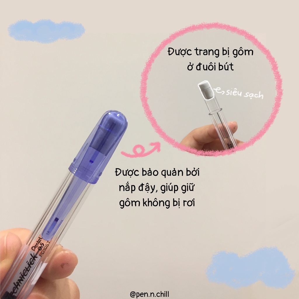 Bút Chì Kim Bấm Thân Giữa Pentel Techniclick Nhật Bản Cỡ Ngòi 0.5mm