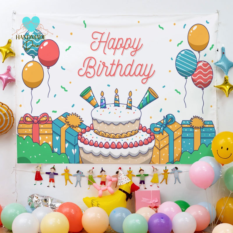 Phông nền sinh nhật cho bé trai bé gái- Banner tranh vải,thảm vải treo tường trang trí sinh nhật cho bé nhiều mẫu