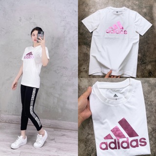 Áo das trắng logo hồng 1719 pink logo foil tee made in cambodia full tag code size s m l