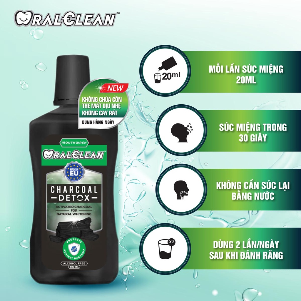 Combo 2 nước súc miệng OralClean Charcoal Detox (300ml/chai)