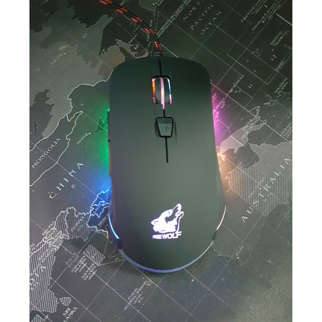 CHUỘT CHƠI GAME LED RGB FREE WOLF V6 (Đen)