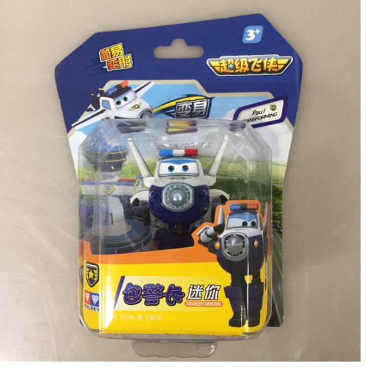 Super wings đồ chơi đội bay siêu đẳng mô hình nhân vật Paul cảnh sát máy bay biến thành rô bốt mini