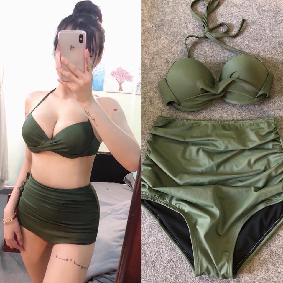 [ĐỒ BƠI LOẠI ĐẸP ] Bikini 2 mảnh áo gọng siêu nâng ngực mix quần lưng cao che bụng