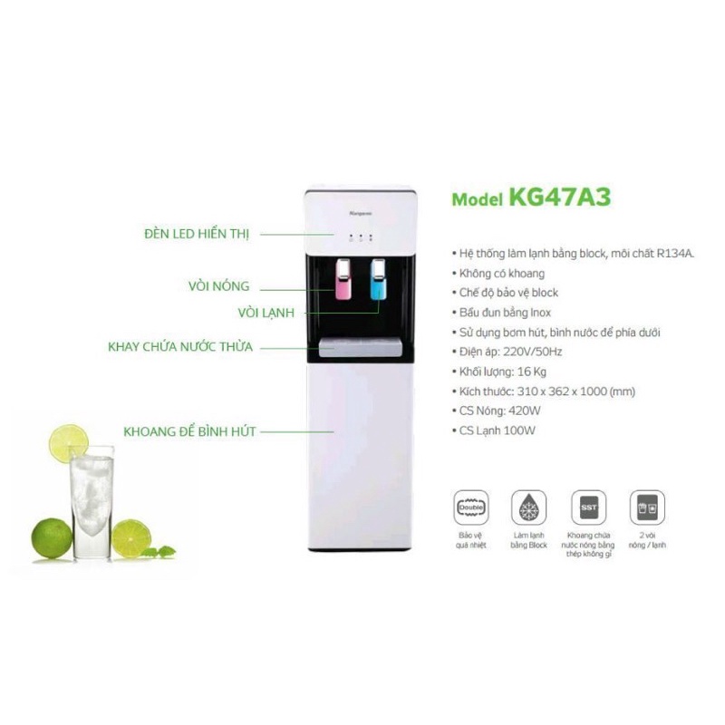 Cây nước nóng lạnh cao cấp Kangaroo KG 47A3 hút bình, ấm áp mùa đông mát lạnh mùa hè