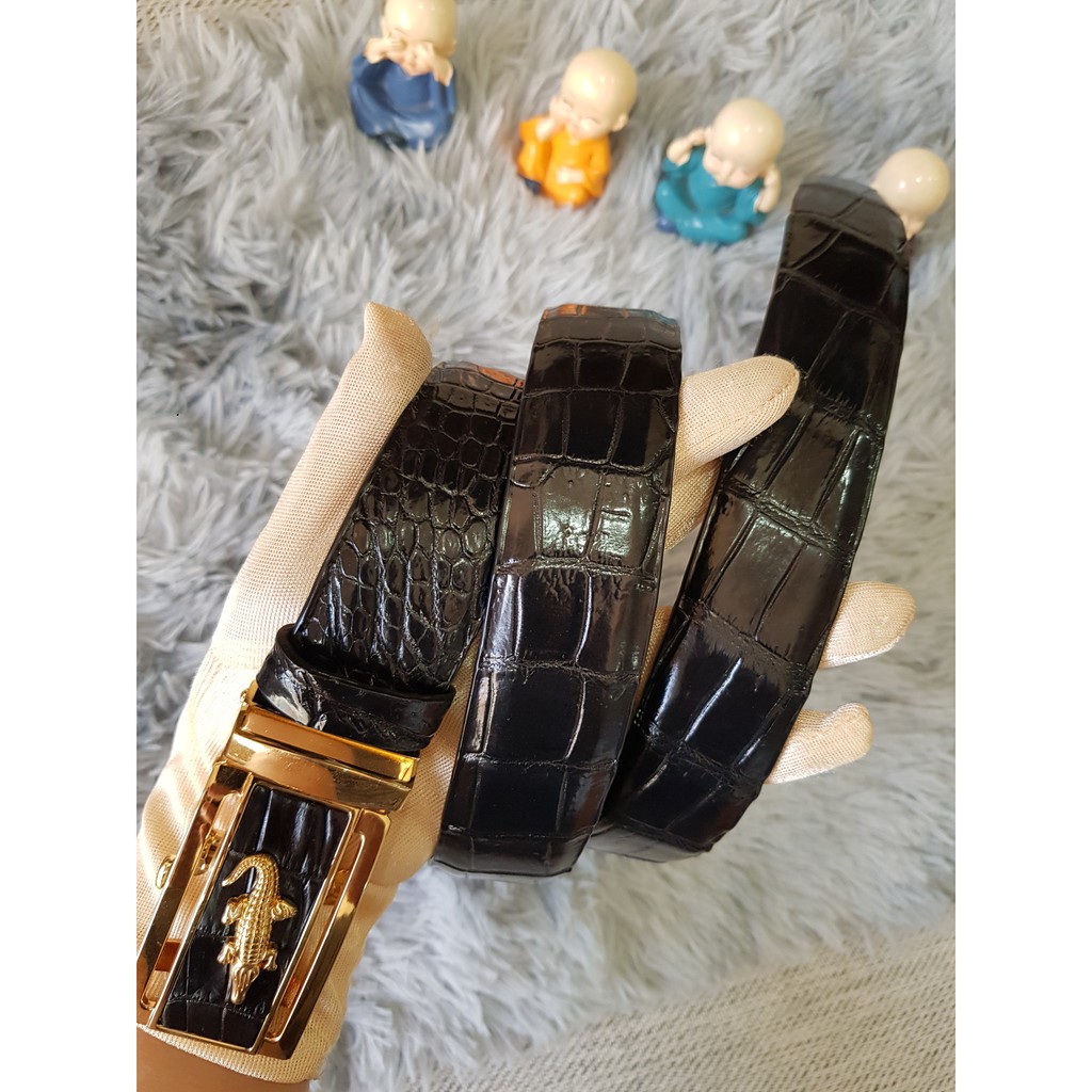 Dây Lưng Cá Sấu, Dây Lưng Cá Sấu Liền Nguyên Con Không Nối, Màu Nâu Cafe I Da Bụng, Bản 3,5 cm I Bảo Hành 24 Tháng