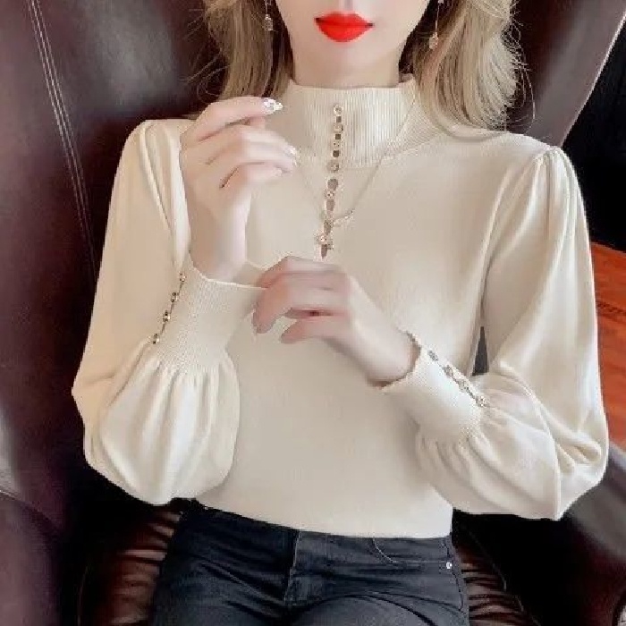 【ZHELIHANGFEI】Áo Sweater Cổ Lọ Tay Phồng Dáng Rộng Dễ Phối Đồ