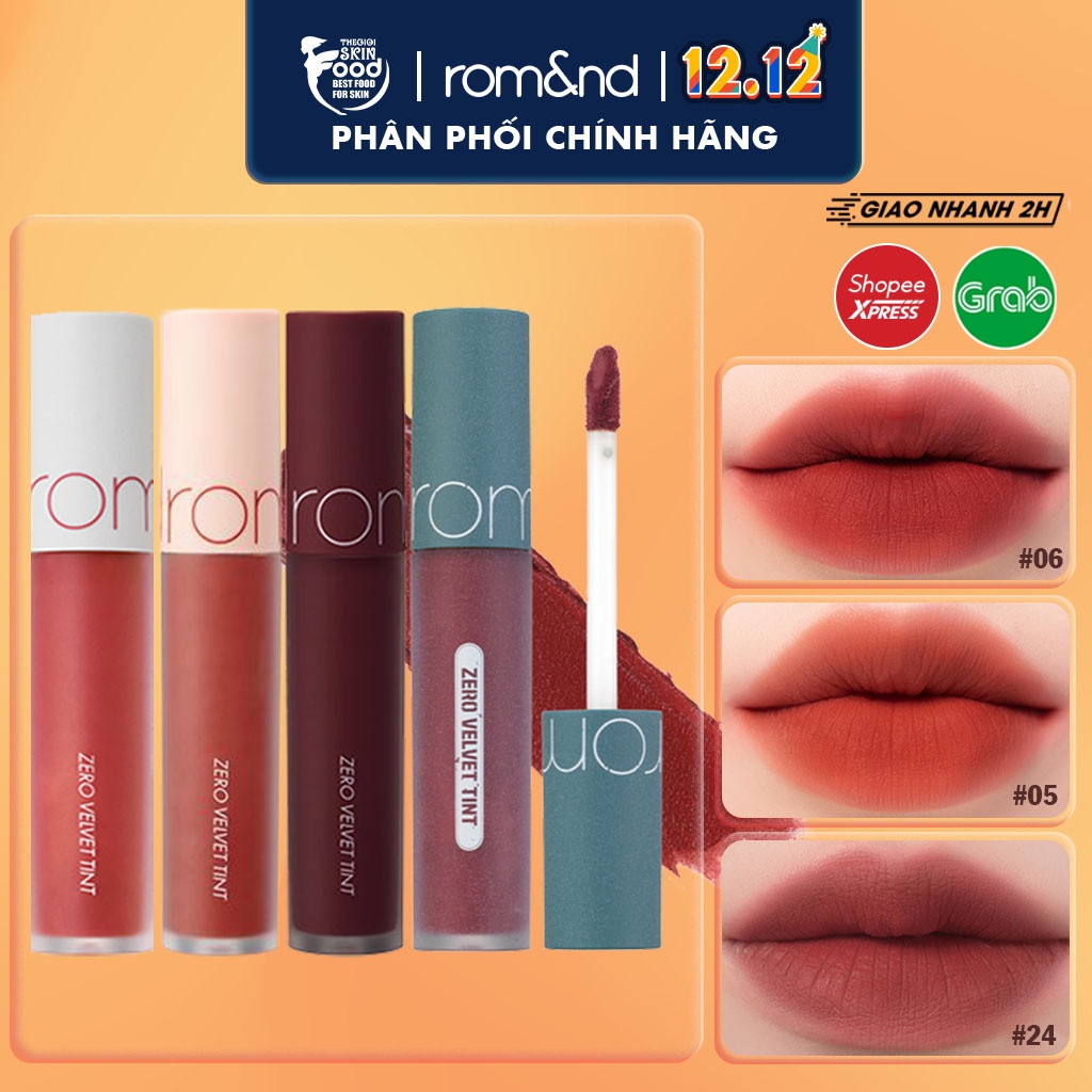 [Full 25 màu] Son kem lì, lên màu chuẩn Hàn Quốc Romand Zero Velvet Tint 5.5g (05 đỏ gạch, 06 đỏ nâu, 20 đỏ trầm)