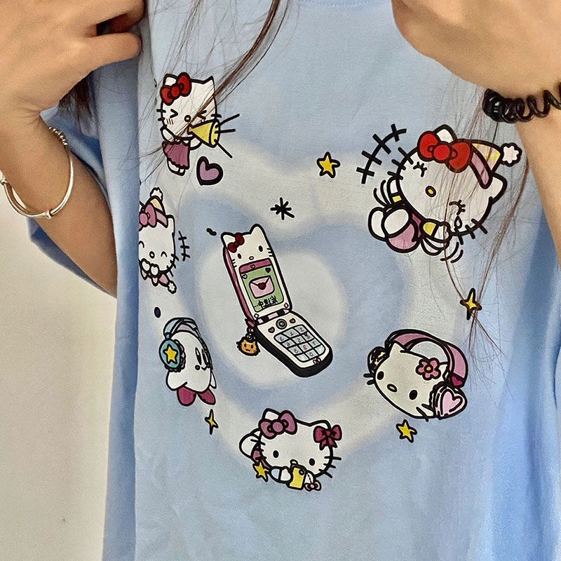 Áo Thun 100% cotton Tay Ngắn Họa Tiết Hoạt Hình Thời Trang Mùa Hè Cho Nữ