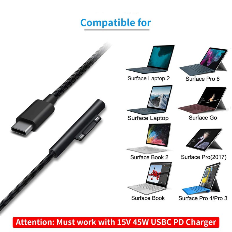 Dây Cáp Sạc Usb-C Cho Máy Tính Bảng Surface Pro 6 / 5 / 4 / 3 | BigBuy360 - bigbuy360.vn