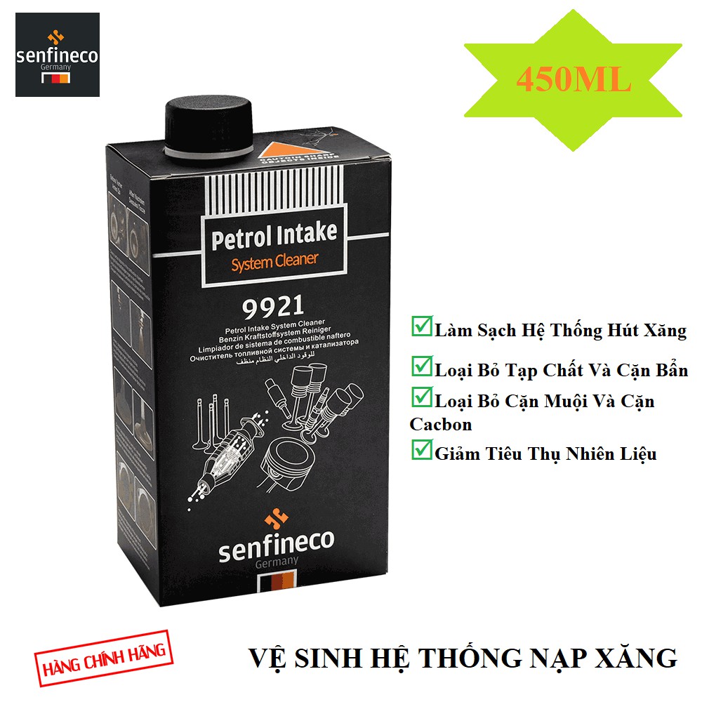 {Cao Cấp} Dung Dịch Vệ Sinh Hệ Thống Nạp, Buồng Đốt và Xả Máy Xăng Senfineco Petrol Intake System Cleaner 450ML MÃ 9921.