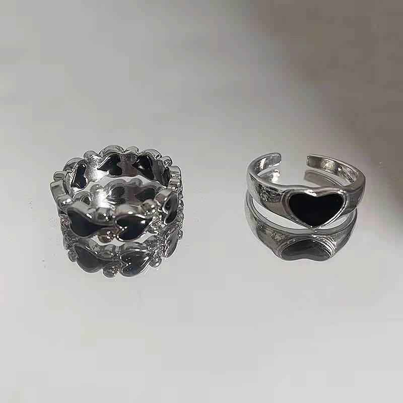 Nhẫn Hở Hình Trái Tim Bằng Kim Loại Màu Bạc Phong Cách Punk Cổ Điển