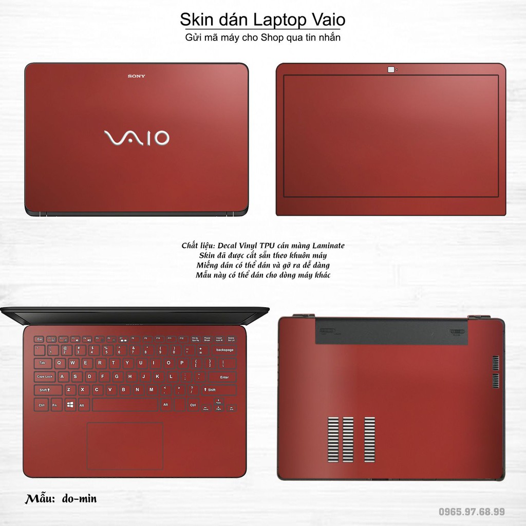 Skin dán Laptop Sony Vaio màu đỏ mịn (inbox mã máy cho Shop)