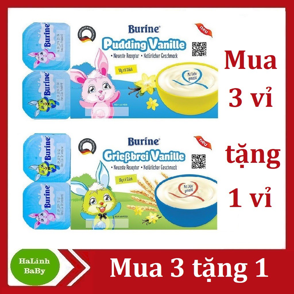 Cháo Sữa Burine Đủ Vị Vani, Bích Quy, Pudding [Lốc 6 hộp x50g [Date 11/2021]