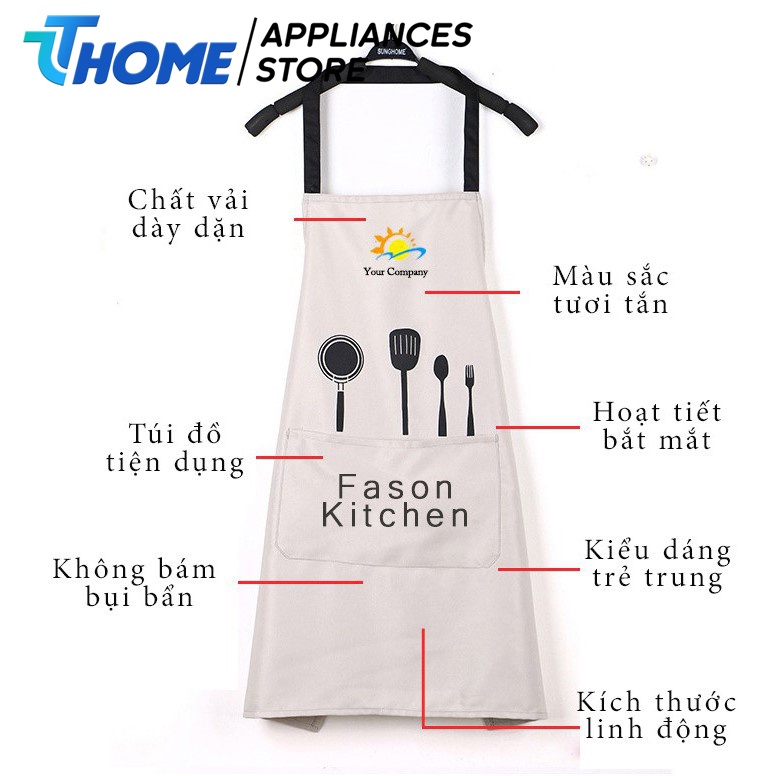 Tạp dề nấu ăn, pha chế FASON bằng vải cao cấp không thấm nước, chống bám bẩn TT -HOME