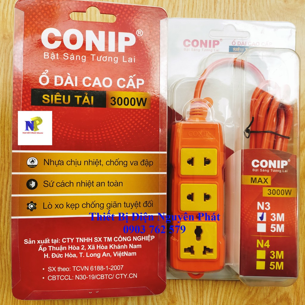 [Nguyên Phát] Ổ Cắm Dài Cao Cấp Siêu Tải Max CS3000w Conip Dây Dài 3m Dây Dài 5m - Có Lõi Sứ Cách Điện